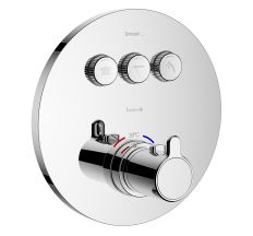Smart CLICK змішувач для ванни, термостат, прихований монтаж, 3 режими, кнопки з регулюванням потоку, кругла накладка, латунь, хром