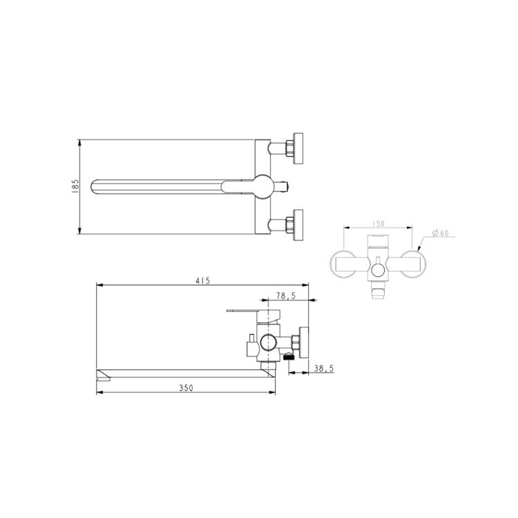 Змішувач д/ванни Pure 005 (з душ.гарнітуром) Graphite BRIPUR005GRP Brinex - 2