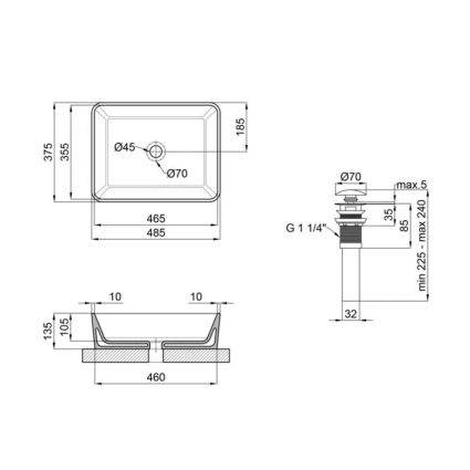 Комплект Qtap Tern: Раковина накладна прамокутна 475х370х140 мм Matt Black + Донний клапан PU03 - 2