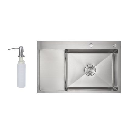Мийка для кухні інтегрована Lidz Handmade Max 500 H7849L Brushed Steel, 3,0/1,0 мм, крило зліва, збільшена чаша LDH7849LBRU49463 - 1