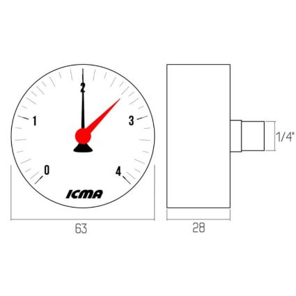 Манометр Icma 1/4&amp;quot; 0-10 бар, заднее подключение №243 - 2