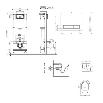 Готове рішення Qtap для ванної кімнати: підвісний унітаз Swan Ultra Quiet 520x360x320 + комплект інсталяції Nest 4 в 1 (лінійна клавіша White) - 2