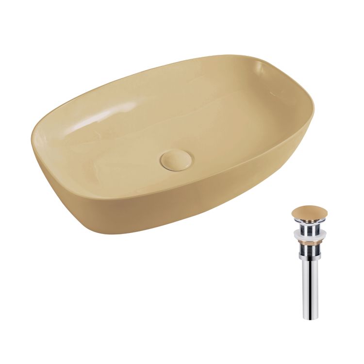 Раковина накладна Qtap Robin 500х380х140 мм, Beige, прямокутна, з донним клапаном QT04116302SB - 1