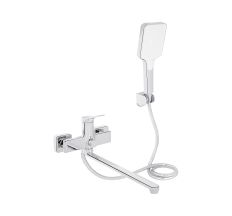 Змішувач для ванни Qtap Arvin з довгим поворотним виливом та душовим гарнітуром QTARV260CRM48641 Chrome