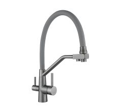 Змішувач для кухні Lidz Aria 020F3 (k35) з гнучким виливом з підключенням для питної води LDARI020F3GGRP49569 Graphite/Grey