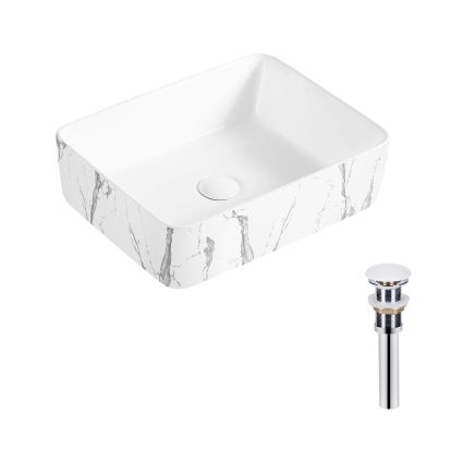 Раковина накладна Qtap Tern 480x370x135 мм, Marble, прямокутна, з донним клапаном QT17116069MR - 1