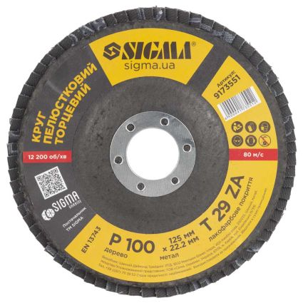 Круг лепестковый торцевой Т29 (конический) ZA Ø125мм P100 Sigma (9173551) - 2