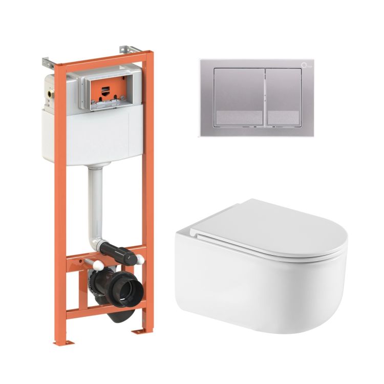 Комплект: Qtap Taurus Ultra Quiet подвесной унитаз QT2433084EUQW + Nest комплект установки 4в1 (Клавиша квадратная Satin) QT0133M425 + QT0111M06029SAT - 1