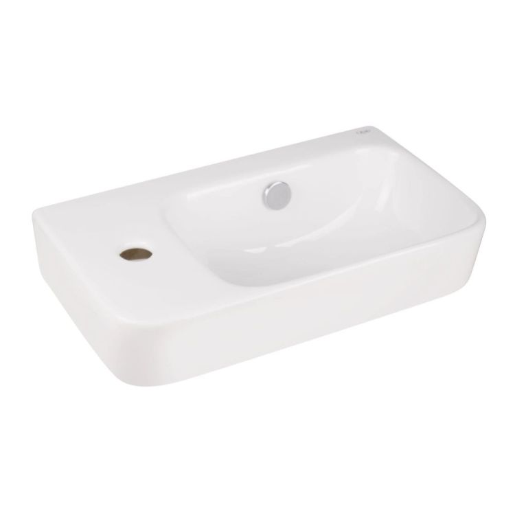 Комплект Qtap Tern: Раковина підвісна прамокутна ліва 450х260х155 мм White + Донний клапан PU02O - 4