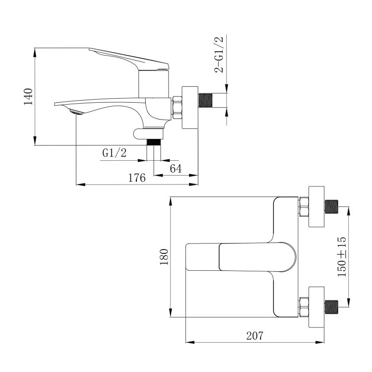 Смеситель для ванны Qtap Vlasta New (с душевым гарнитуром) QTVLA259CRM45642 Chrome - 2