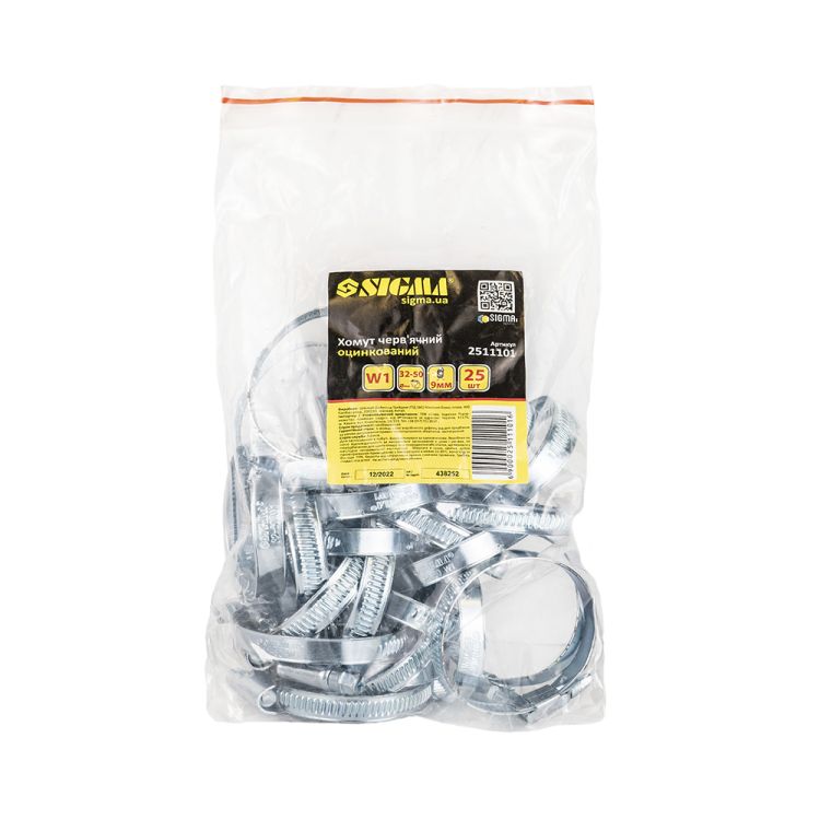 Хомут черв'ячний оцинкований 9мм D32-50мм 25шт Sigma (2511101) - 5