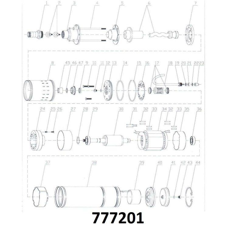 777201 Насос шнековый 0.37кВт 108м-5л/мин / 25м-20л/мин Ø75мм 3/4&amp;quot; каб.10м - 3