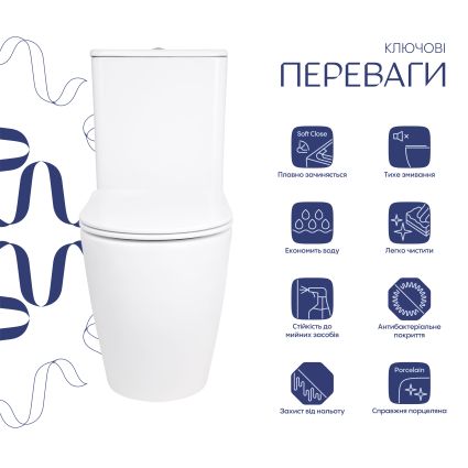 Унітаз підлоговий Qtap Evia Ultra Quiet 630×350×795 мм з сидінням Soft-close, White QTEVI27W49258 - 3