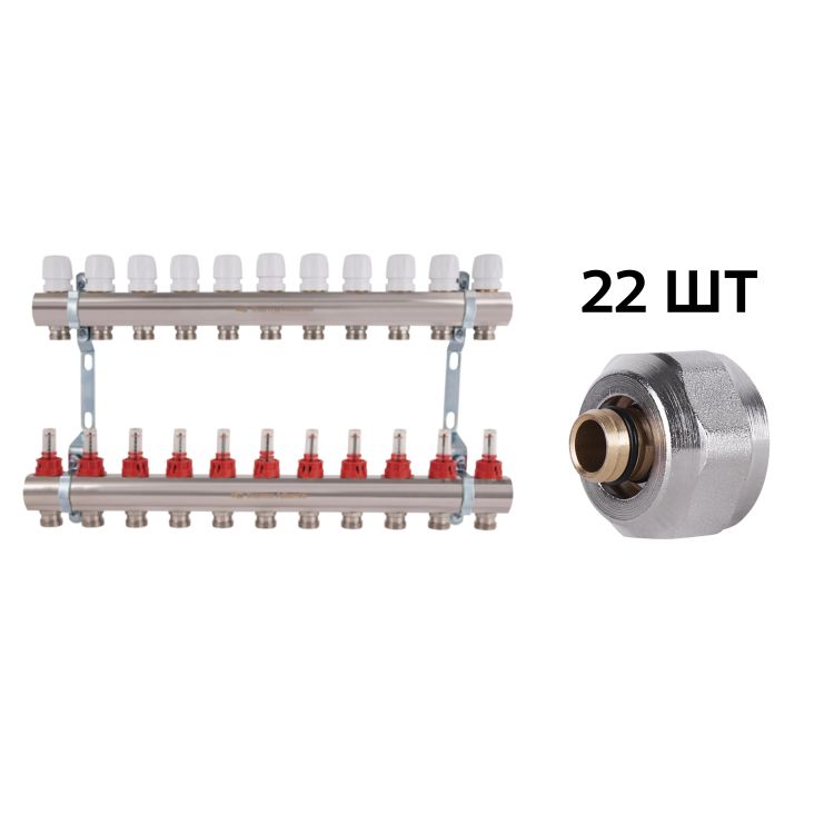 Комплект: Thermo Alliance Standart Колектор латунний з витратомірами 1&amp;quot;х11 SD235W11 + SD Євроконус 3/4''х16×2 SD346 - 1