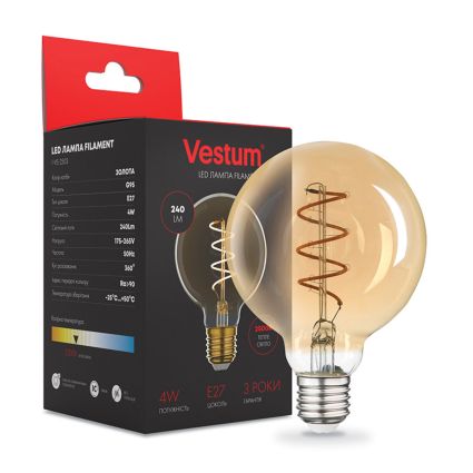 Лампа LED Vestum филамент &amp;amp;quot;винтаж&amp;amp;quot; golden twist G95 Е27 4Вт 220V 2500К - 1