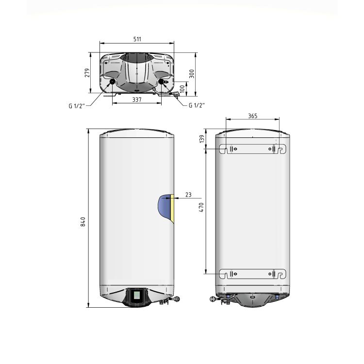 Водонагрівач електричний Thermo Alliance Spectra Flat 50 л універсальний, мокрий ТЕН 3,3 кВт, h 279 мм - 2