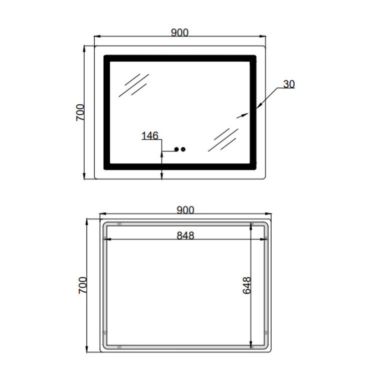 Дзеркало Lidz Kubis (KU2) 900х700 з LED-підсвічуванням Touch, з антизапотіванням, з димером, рег. яскравості LD78LF904907048452 - 2