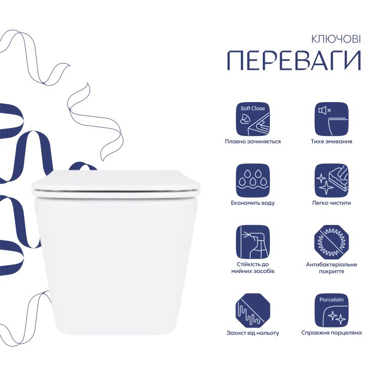 Унитаз подвесной Qtap Crow безобедочный с сиденьем Soft-close QT05335170W - 3