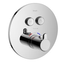 SMART CLICK смеситель для душа, термостат, скрытый монтаж, 2 режима, кнопки с регулировкой потока, круглая накладка, латунь, хром