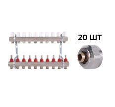 Комплект: Thermo Alliance Standart Колектор латунний з витратомірами 1&quot;х10 SD235W10 + SD Євроконус 3/4''х16×2 SD346