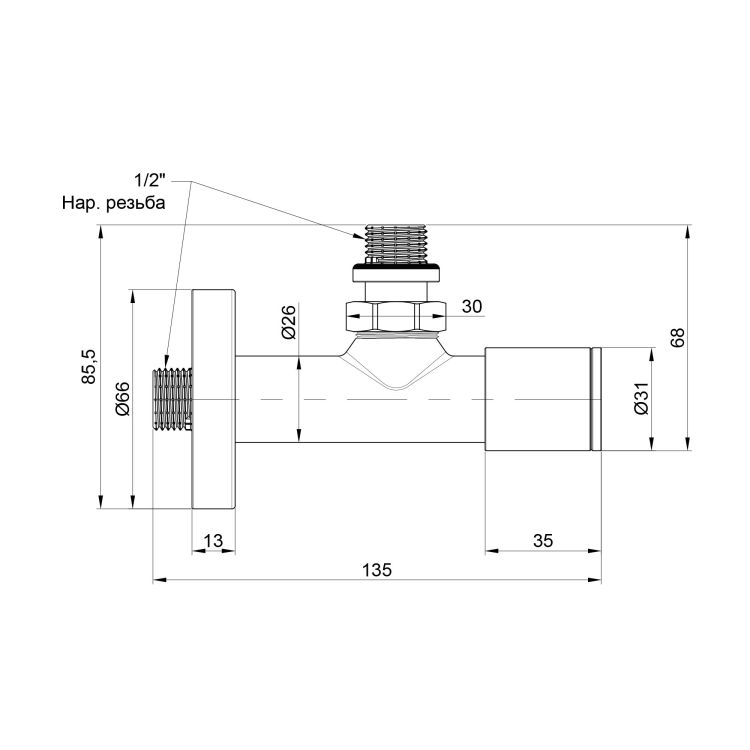 Комплект кранів Thermo Alliance Standart 1/2&amp;quot; З для рушникосушарки кутовий білий SF395W15W - 2