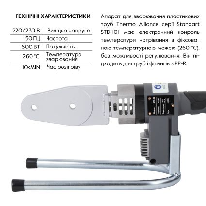 Паяльник для пластикових труб Thermo Alliance STD-101 Ø20-32 (автоматичний 600W) - 3