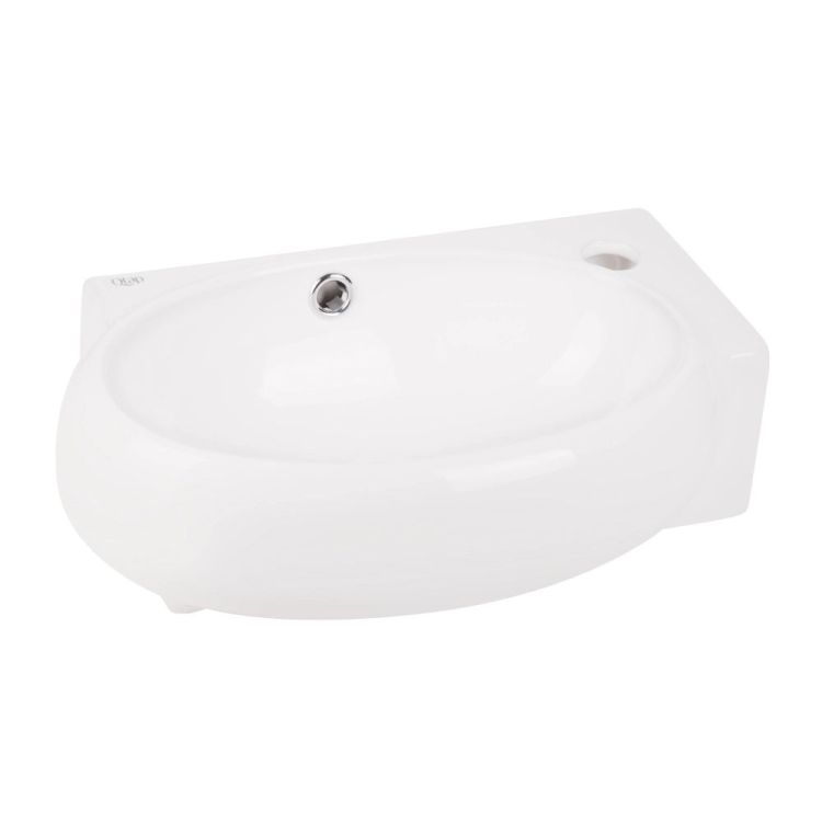Комплект Qtap Leo: Раковина підвісна овальна права 430x290x140 мм White + Донний клапан PU02O - 4