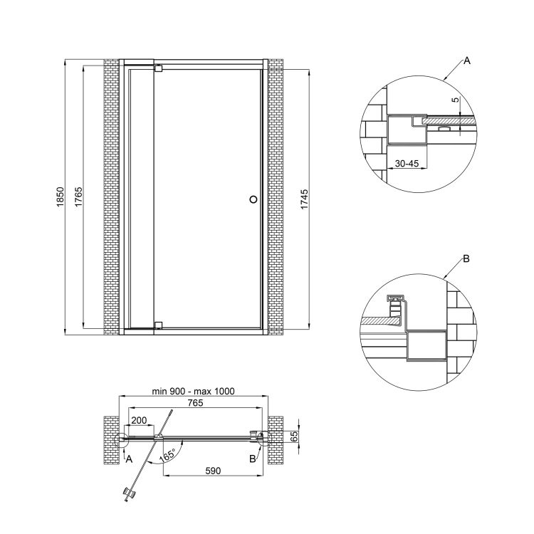 Душевая дверь в нишу Qtap Pisces WHI209-1.CP5 90-100x185 см, стекло Pattern 5 мм - 2