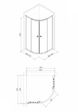 Душ.кабина CADIZ 90-R 1039.114501 полукруглая, 90*90*190см раздвижная, стекло прозрачное VOLLE - 3