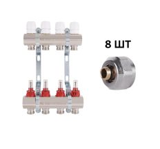 Комплект: Thermo Alliance Standart Колектор латунний з витратомірами 1&quot;х4 SD235W4 + SD Євроконус 3/4''х16×2 SD346