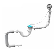 Сифон для ванны, PP, трубный, перелив до 500 мм, пробка на цепочке, гофра Ø40/50 мм