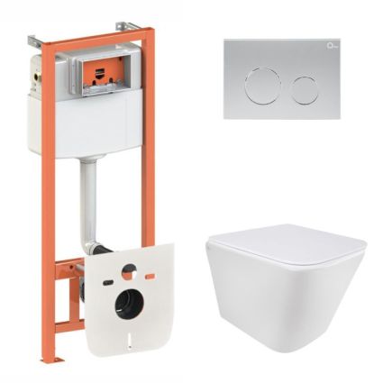 Комплект: Qtap Tern Ultra Quiet подвесной унитаз QT1733052EUQW + Nest комплект установки 4в1 (круглая клавиша Satin) QT0133M425 + QT0111M11111SAT - 1