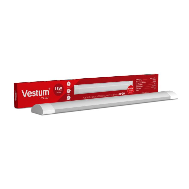 Світильник лінійний LED Vestum 0,6 м 18W 6500K 220V IP20 - 1