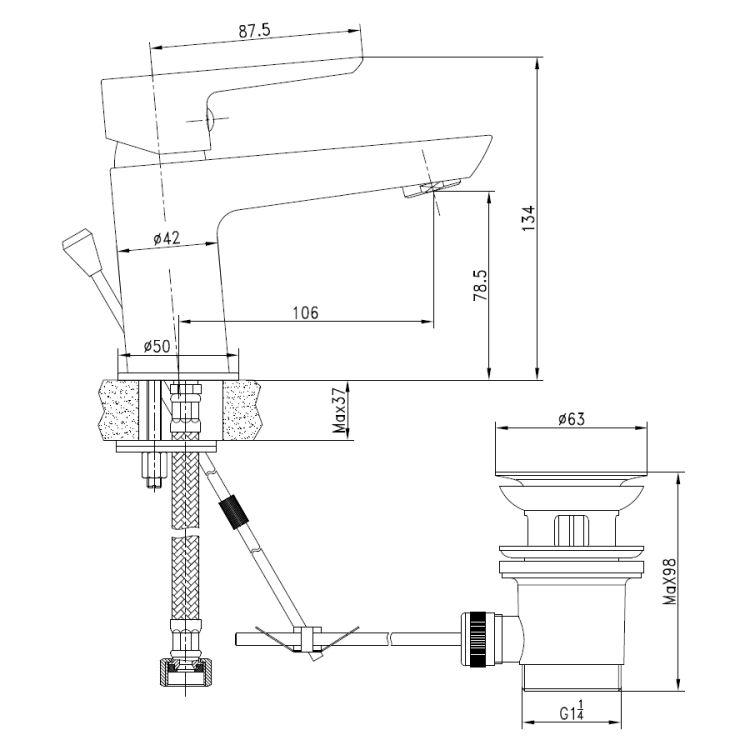 BRECLAV змішувач для умивальника з донним клапаном, хром, 35 мм - 2