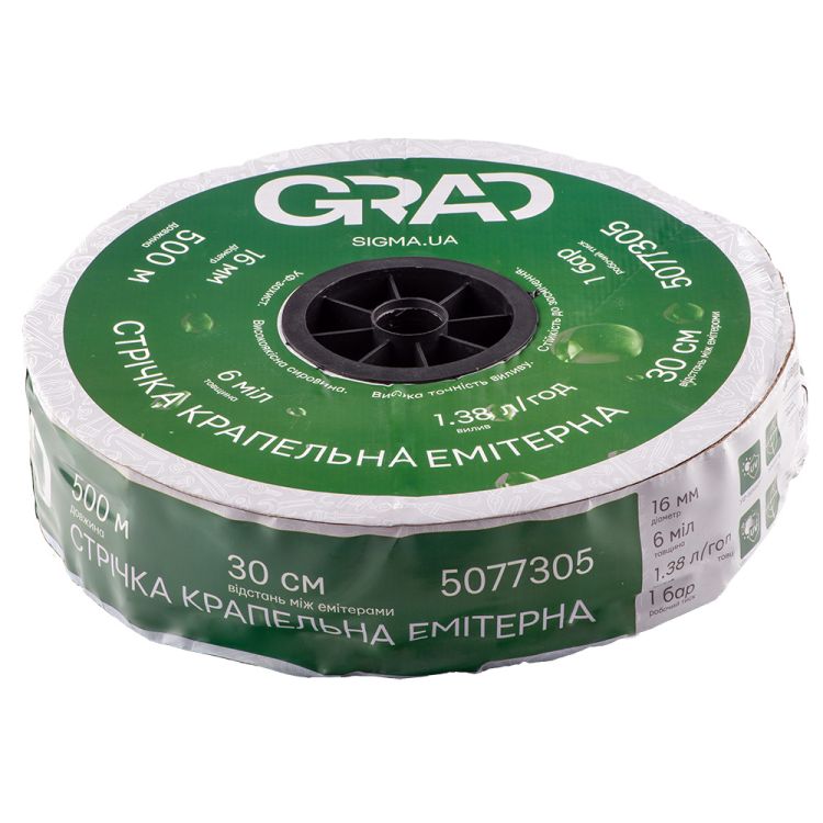 Стрічка крапельна з плоским емітером Ø16мм 30см 6мил 1.38л 500м GRAD (5077305) - 1