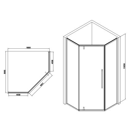 A LÁNY Душевая кабина пятиугольная, реверсивная 1000*1000*2085(на поддоне 135мм) , дверь распашная, стекло прозрачное 6 мм, профиль хром - 2