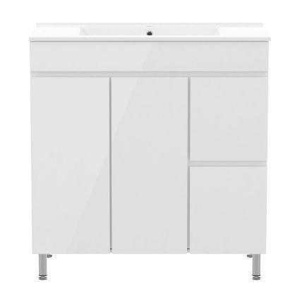 FLY комплект мебели 80см, белый: тумба напольная, 2 ящика, 1 дверца, корзина для белья + умывальник накладной арт RZJ815 - 2