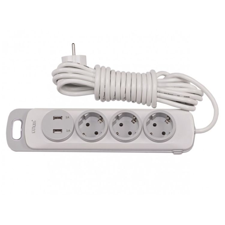 Л 4333 Удлинитель 3-й/3м с/з с кнопкой + USB LUXEL NOTA - 1